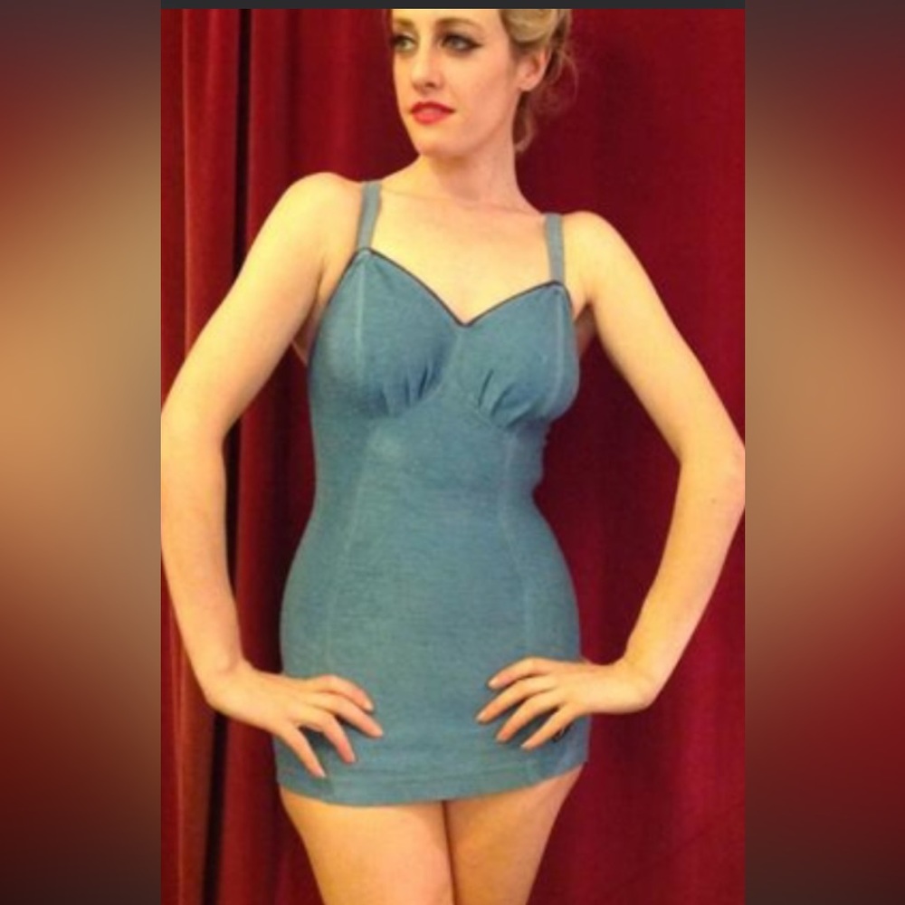 1930s/40s Jantzen Swimsuit Original Pin Up Cotton Swimming V Neck Low Back